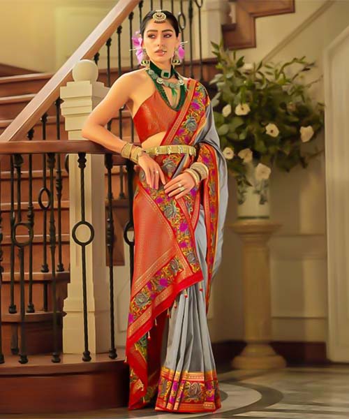 Grey Banarasi Silk Designer Saree in northampton