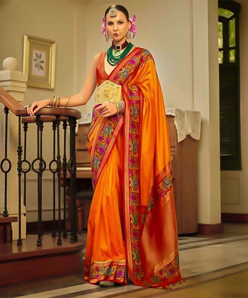 Orange Banarasi Silk Designer Saree in northampton