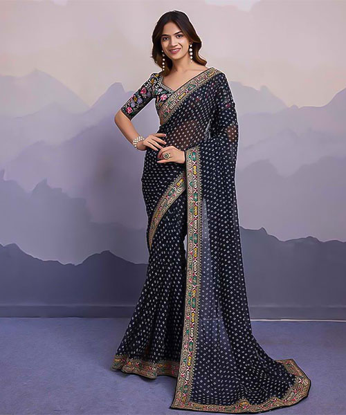 Black  Georgette Casual Wear Saree