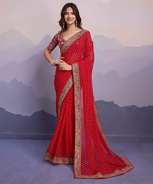 Red Georgette Casual Wear Saree