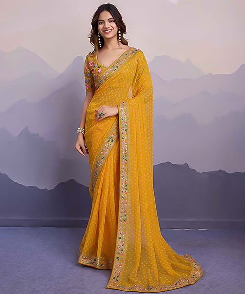 Yellow Georgette Casual Wear Saree