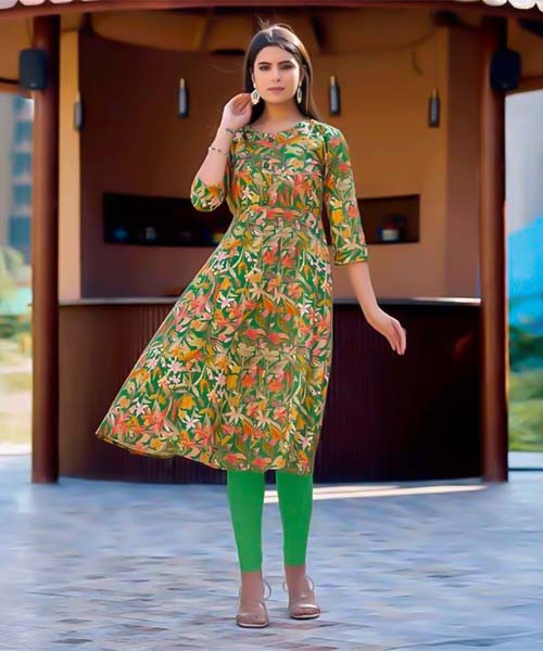 Green  Rayon Casual Wear Kurti in ipswich