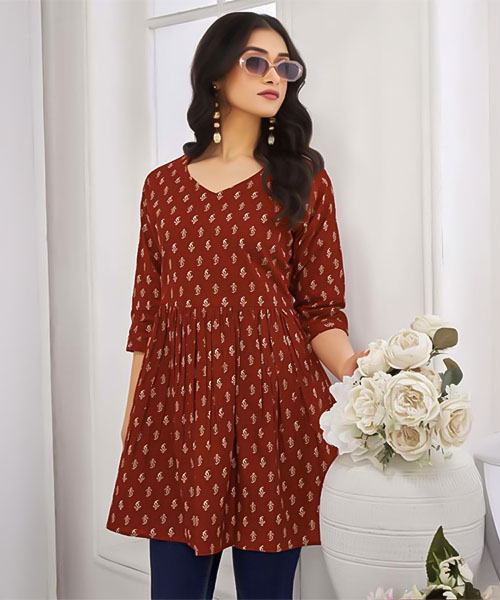 Brown  Cotton Printed Kurti in louisville