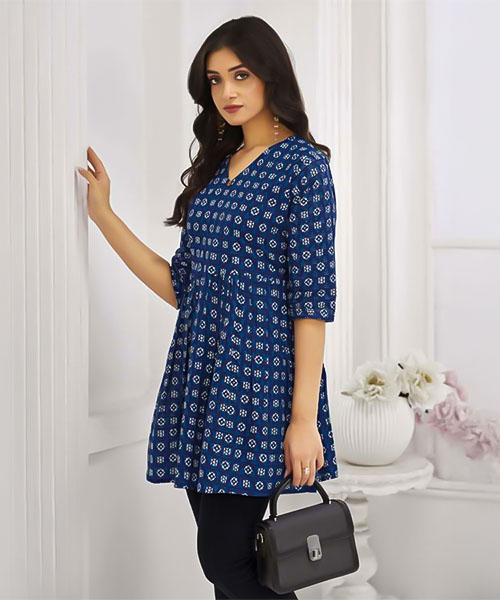 Blue Cotton Printed Kurti in louisville