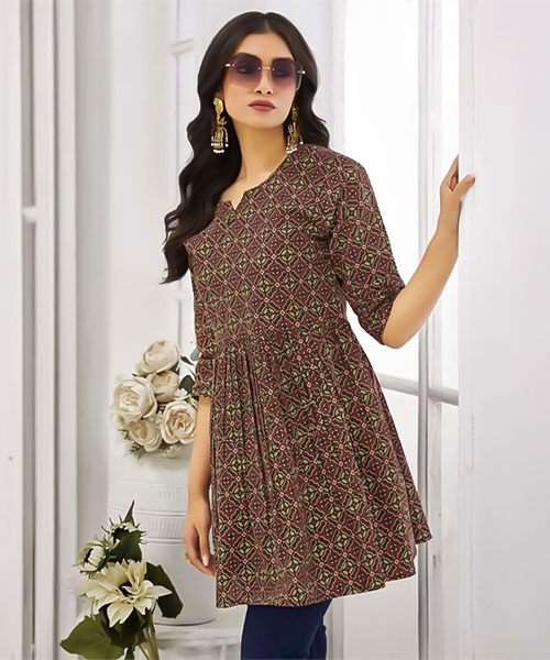 Brown  Cotton Printed Kurti in louisville