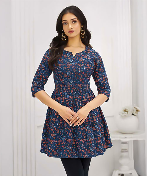 Blue Cotton Printed Kurti in louisville