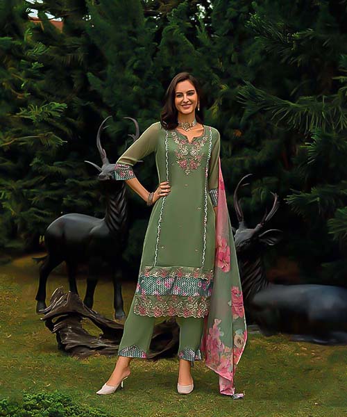 Green Organza Party Wear Kurti