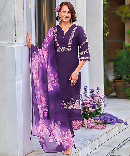 Violet Viscose Casual Wear Salwar Kameez in europe