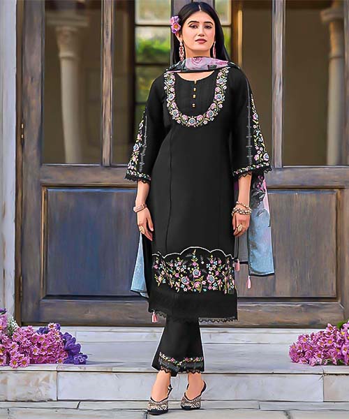 Black Viscose Casual Wear Salwar Kameez in europe