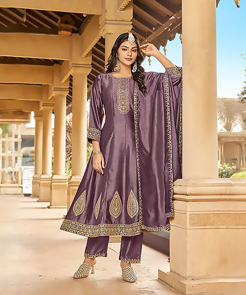 Purple Vichitra Anarkali Suit