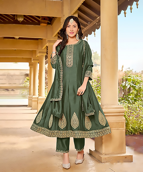 Green Vichitra Anarkali Suit