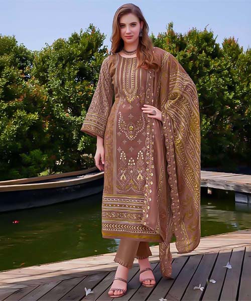 Brown  Cambric Lawn Cotton Printed Salwar Kameez in ipswich