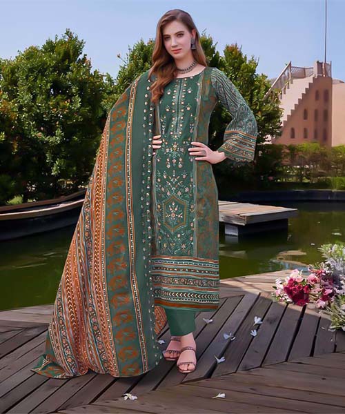 Green  Cambric Lawn Cotton Printed Salwar Kameez in ipswich