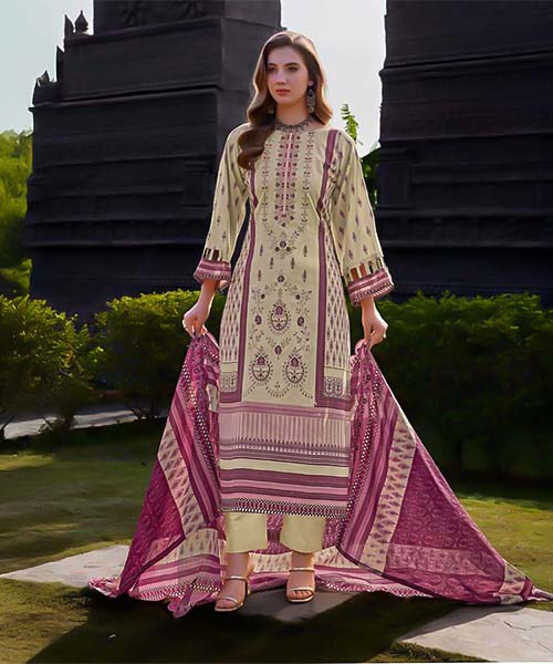 White  Cambric Lawn Cotton Printed Salwar Kameez in ipswich
