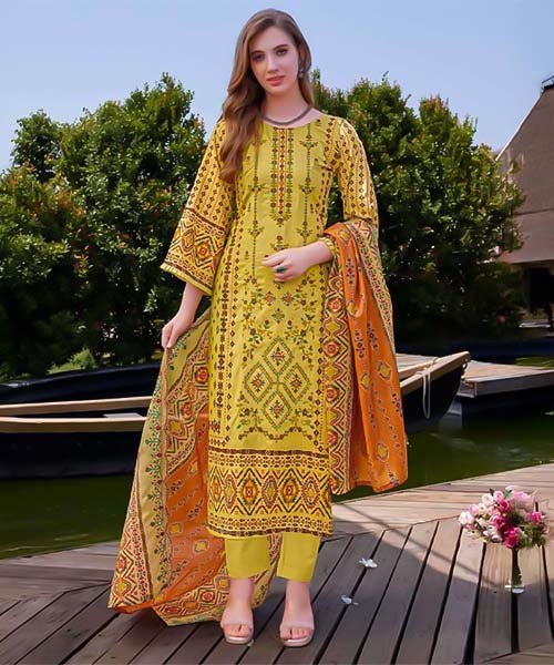 Yellow Cambric Lawn Cotton Printed Salwar Kameez in ipswich