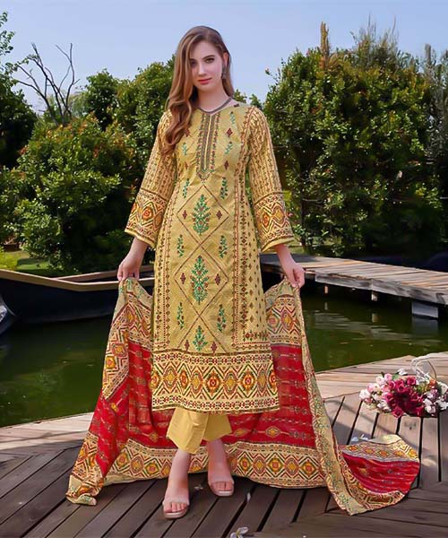 Yellow Cambric Lawn Cotton Printed Salwar Kameez in ipswich