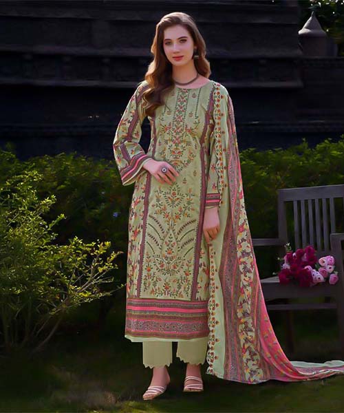 Green  Cambric Lawn Cotton Printed Salwar Kameez in ipswich