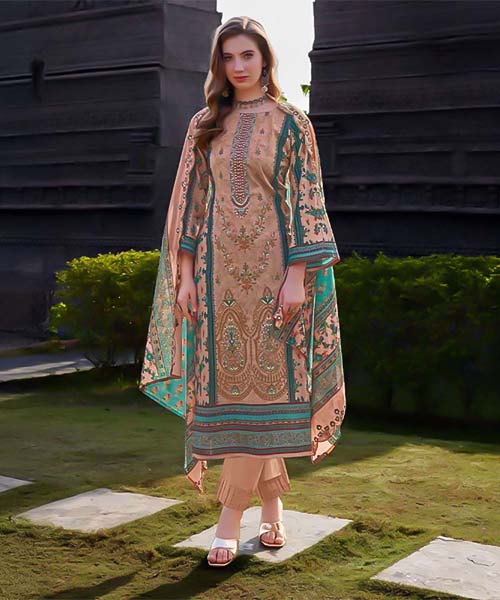 Salmon Cambric Lawn Cotton Printed Salwar Kameez in ipswich
