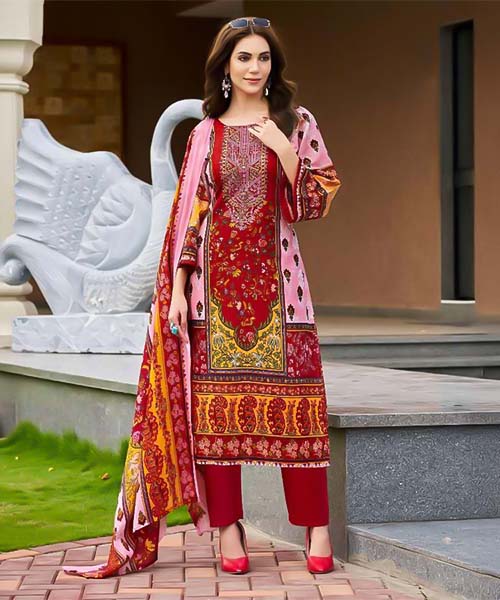 Red  Cambric Cotton Casual Wear Salwar Kameez