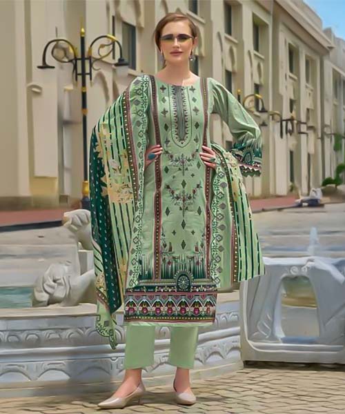 Green Cambric Lawn Cotton Casual Wear Salwar Kameez in seattle