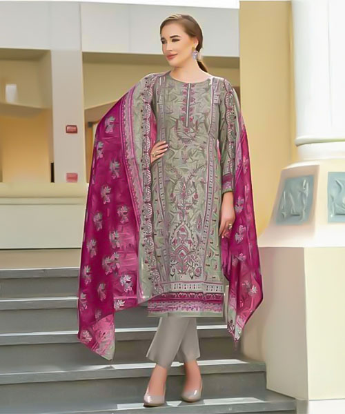 Grey Cambric Lawn Cotton Casual Wear Salwar Kameez in seattle