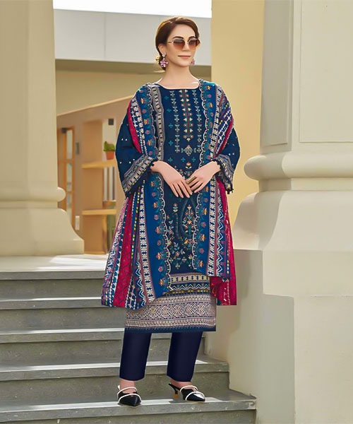 Blue Cambric Lawn Cotton Casual Wear Salwar Kameez in seattle