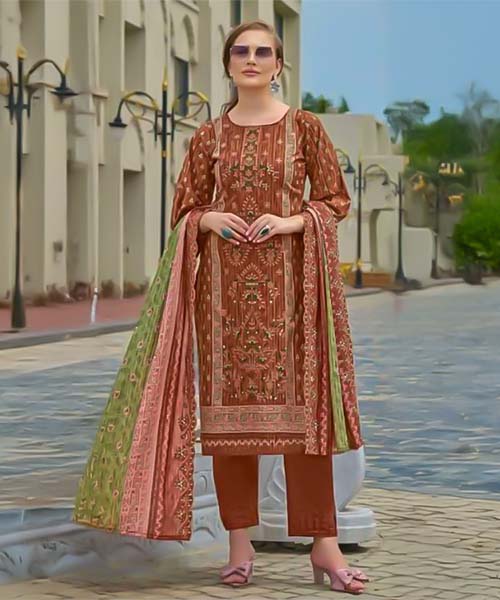 Brown Cambric Lawn Cotton Casual Wear Salwar Kameez in seattle