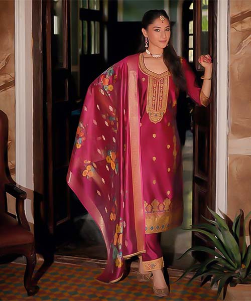 Red  Organza Jacquard Casual Wear Salwar Kameez