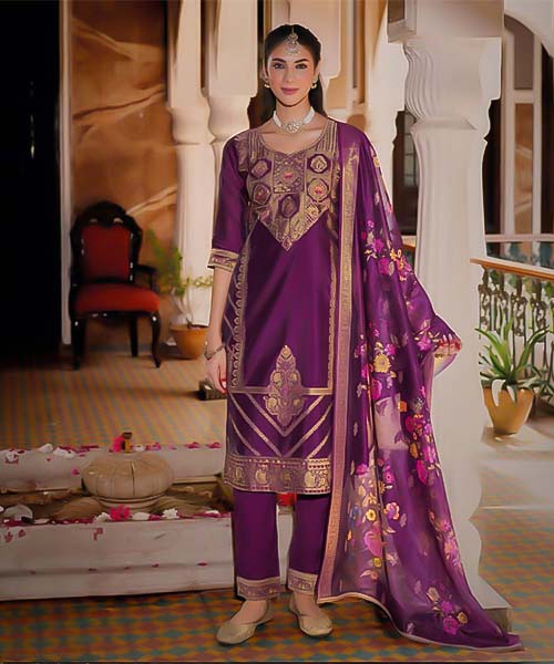 Purple Organza Jacquard Casual Wear Salwar Kameez