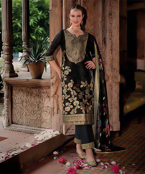 Black Organza Jacquard Casual Wear Salwar Kameez