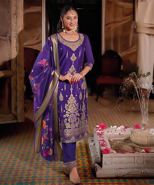 Violet Organza Jacquard Casual Wear Salwar Kameez