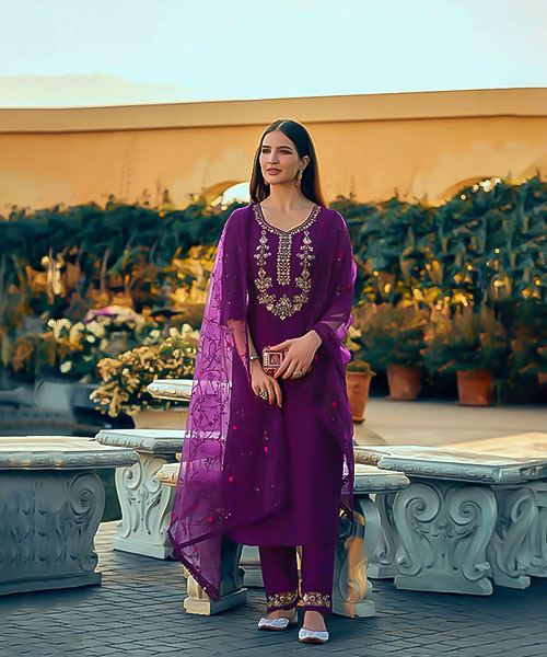 Violet  Vichitra Silk Party Wear Salwar Kameez