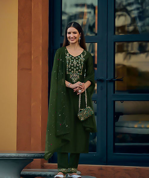 Green Vichitra Silk Party Wear Salwar Kameez