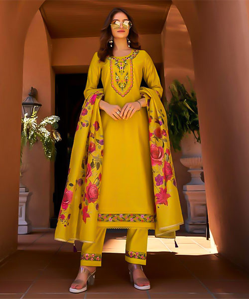 Yellow  Viscose Silk Casual Wear Salwar Kameez