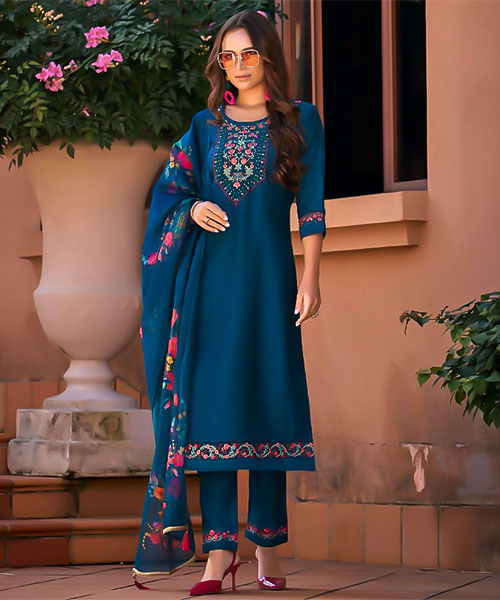 Blue Viscose Silk Casual Wear Salwar Kameez