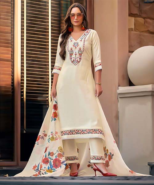 White  Viscose Silk Casual Wear Salwar Kameez