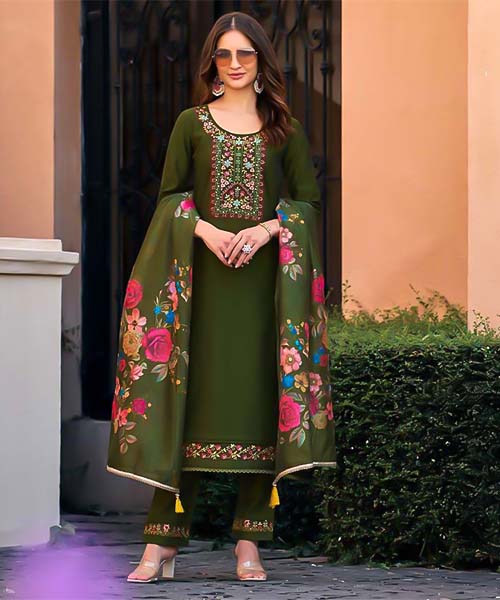 Green  Viscose Silk Casual Wear Salwar Kameez