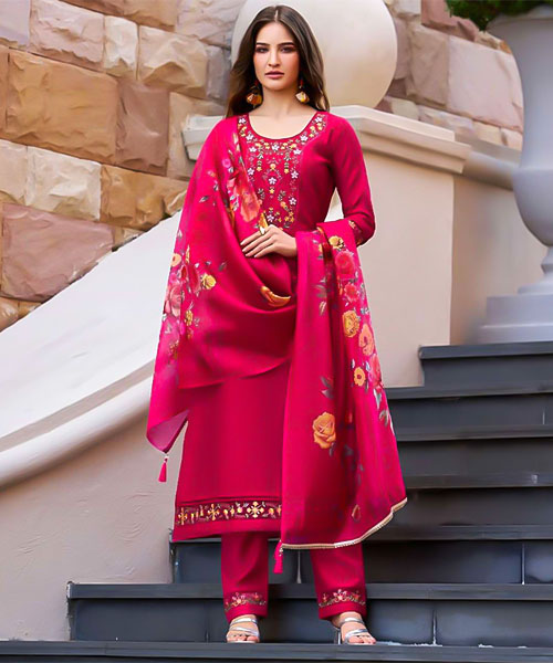 Red  Viscose Silk Casual Wear Salwar Kameez
