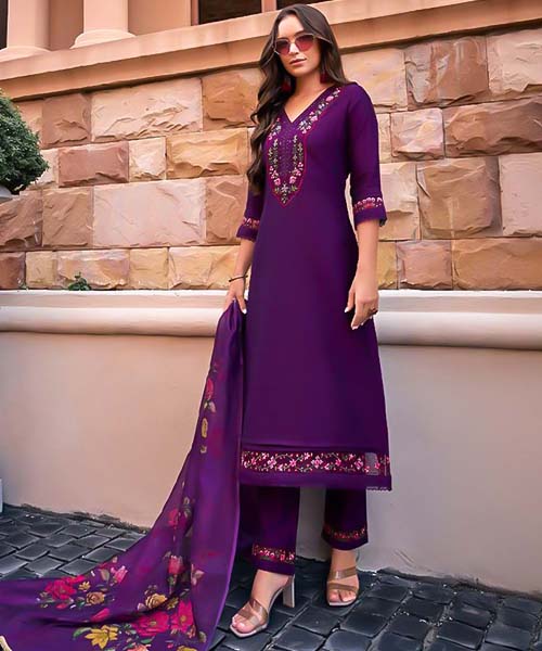 Violet Viscose Silk Casual Wear Salwar Kameez