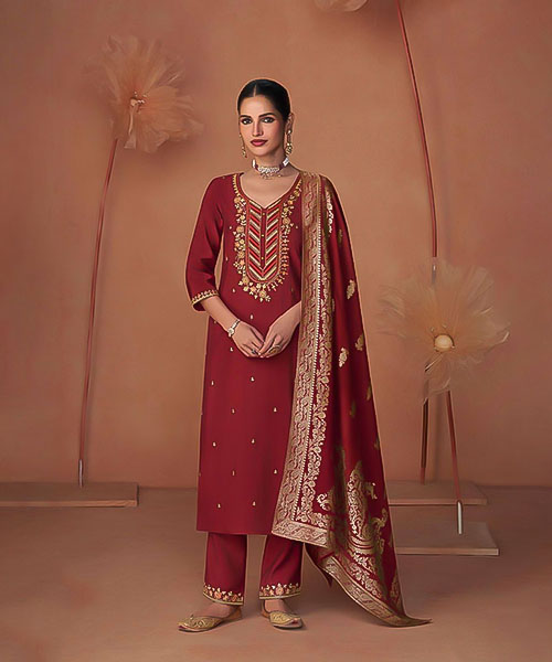 Red  Viscose Casual Wear Salwar Kameez