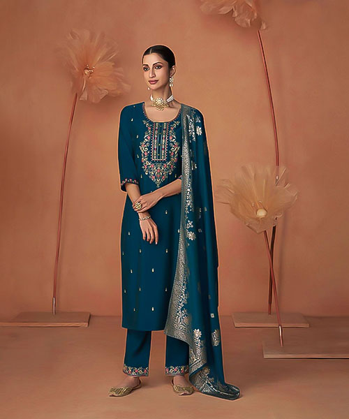 Blue Viscose Casual Wear Salwar Kameez