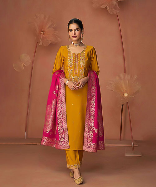 Yellow Viscose Casual Wear Salwar Kameez