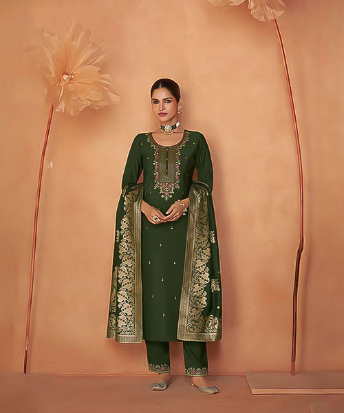 Olive Green Viscose Casual Wear Salwar Kameez