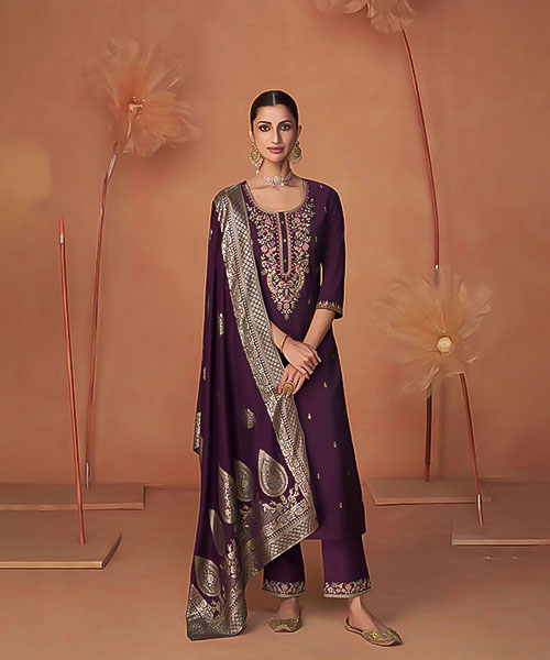 Violet Viscose Casual Wear Salwar Kameez