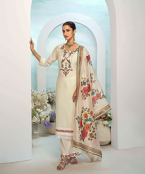 White Viscose Silk Party Wear Salwar Kameez