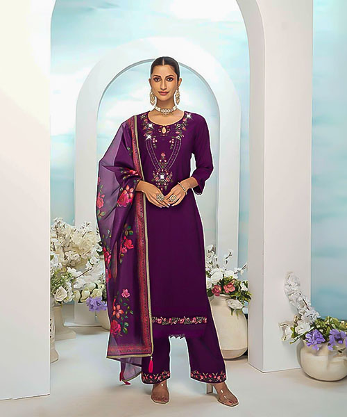 Violet Viscose Silk Party Wear Salwar Kameez