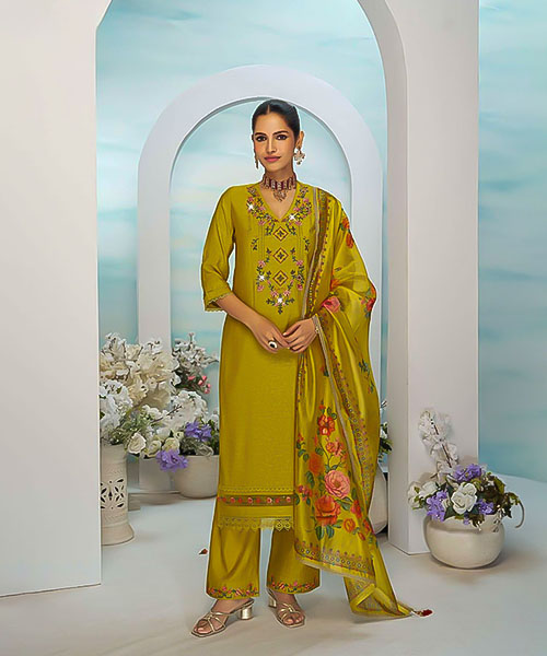 Yellow Viscose Silk Party Wear Salwar Kameez