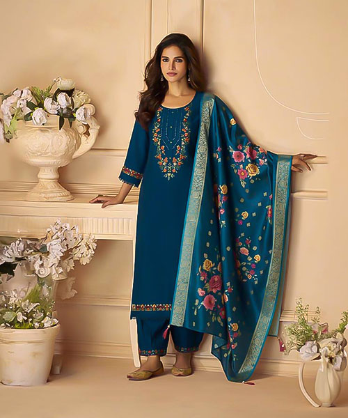 Blue Viscose Party Wear Salwar Kameez