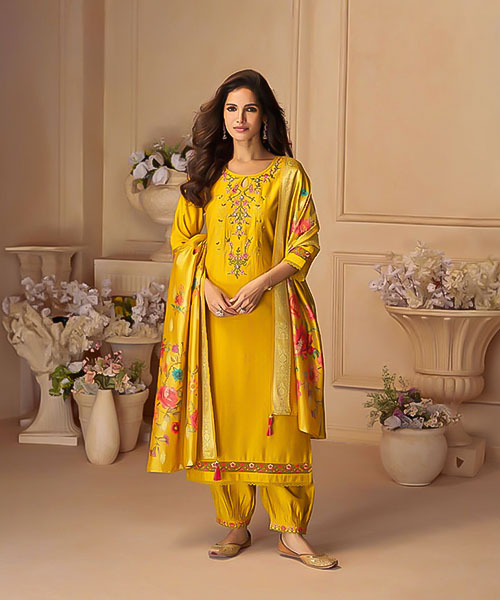 Yellow  Viscose Party Wear Salwar Kameez