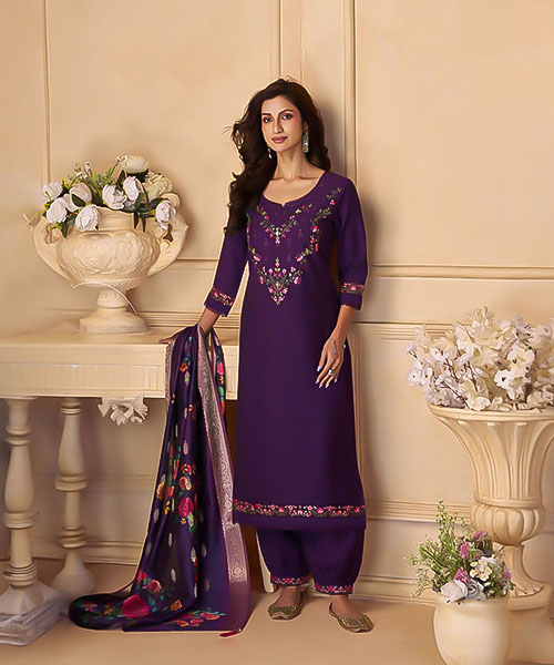 Violet Viscose Party Wear Salwar Kameez